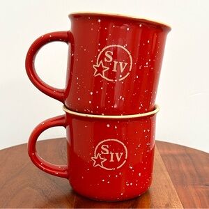 2 Red Maker's Mark Bourbon Whiskey Ceramic Coffee Mugs, Logo is S IV with a star